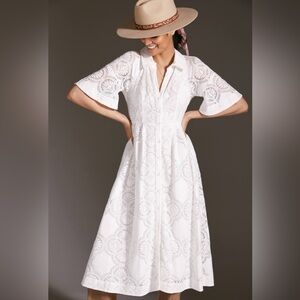 Anthropologie Maeve White Eyelet Midi Dress (Size 6)